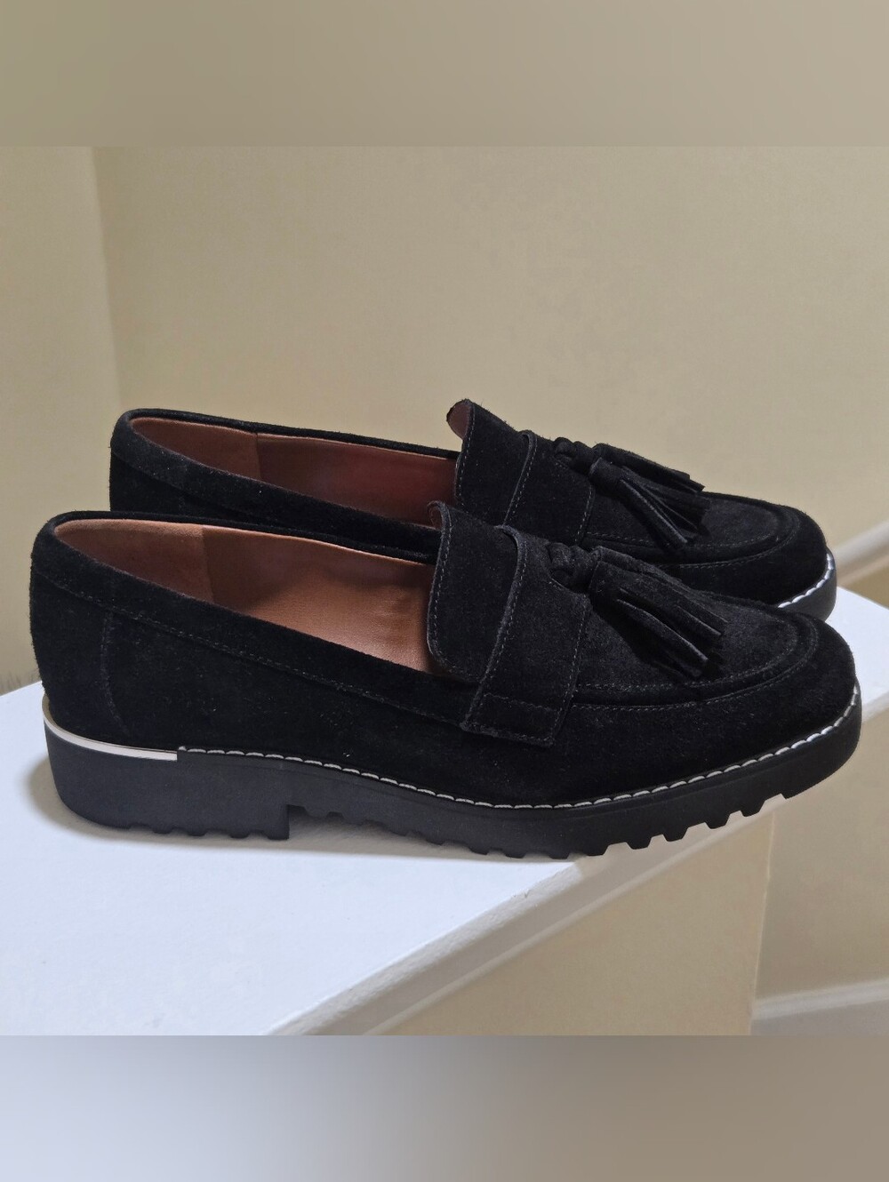 Franco Sarto Black Suede Tassel Loafers